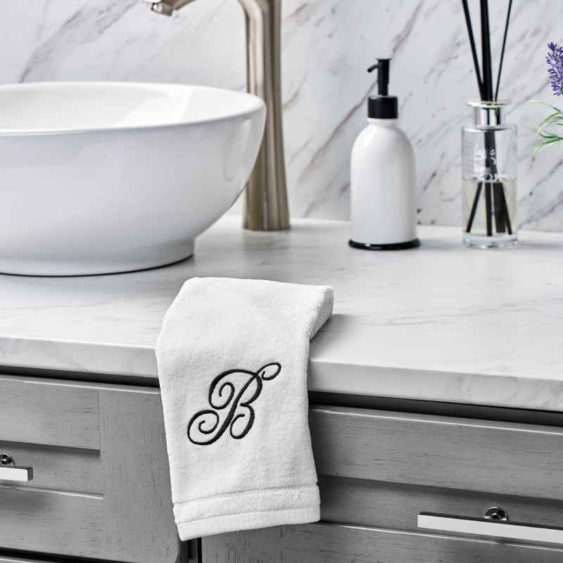 Creative Scents Monogrammed Towels Fingertip  Personalized Gift  11 x 18 Inches - Set of 2- Black Embroidered Towel - Extra Absorbent 100% Cotton- Soft Velour Finish - For Bathroom/ Kitchen/ Spa- Initial G (White) - Image 2